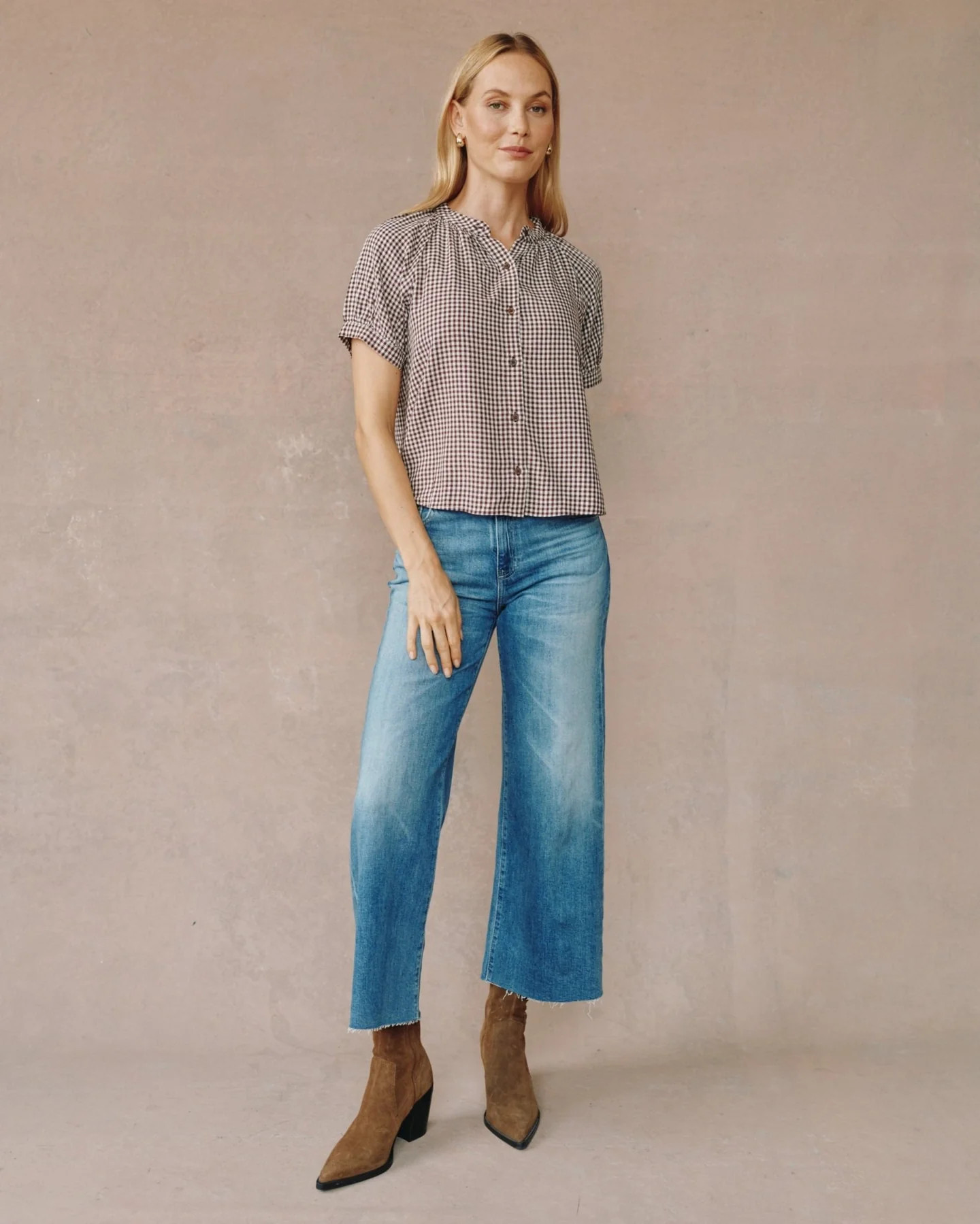 Short Sleeve Raglan Shirt - Brown Micro Gingham - Bella Dahl | Bella Dahl