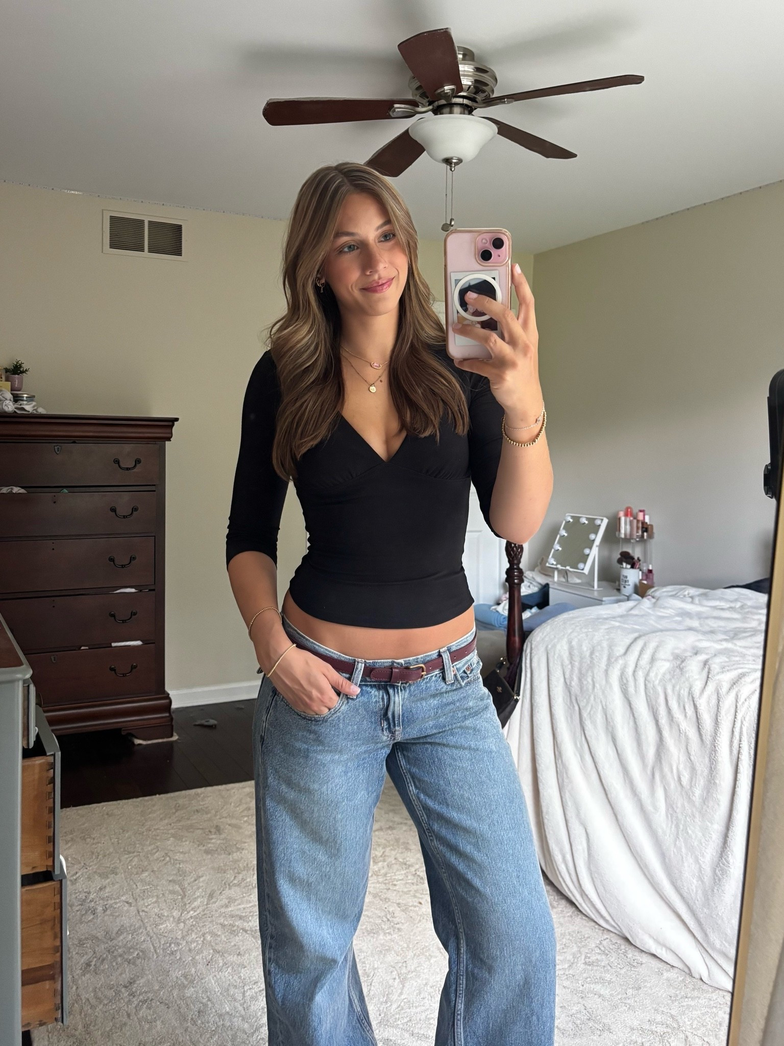 Simple back to school outfit idea with low rise jeans!

#backtoschooloutfit

#LTKootd #LTKSeasonal #LTKSaleAlert