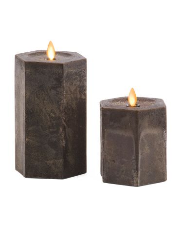 Set Of 2 Hexagonal Recessed Pillar Candles With Remote | TJ Maxx