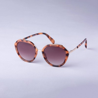 Women's Angular Round Tortoise Shell and Metal Sunglasses - A New Day™ Brown: UV Protection, Recycled Plastic Frame | Target