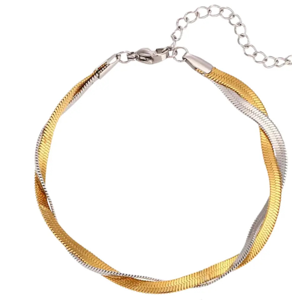 Twisted Herringbone Bracelet - Mixed Metal - Ahava J | Ahava Jewels