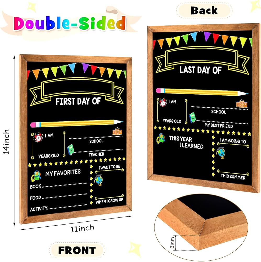 First & Last Day of School Chalkboard with Frame, 12 x 10 Inch First Day of School Sign for Kids/... | Amazon (US)