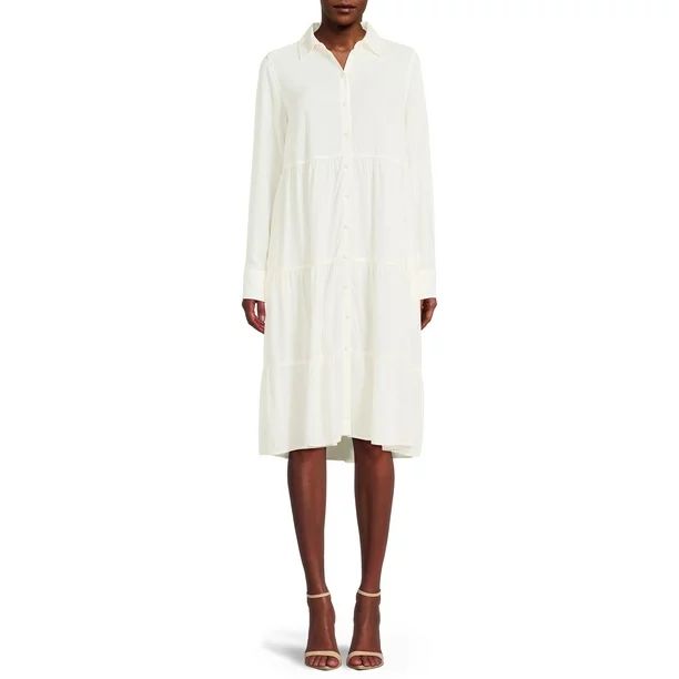 Time and Tru Women's Tiered Dress with Long Sleeves - Walmart.com | Walmart (US)