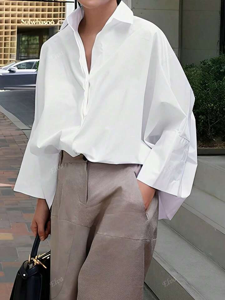 QIANZHIDU Women's French Solid Color Long Sleeve Business Interview Commuting Leisure Relaxation ... | SHEIN