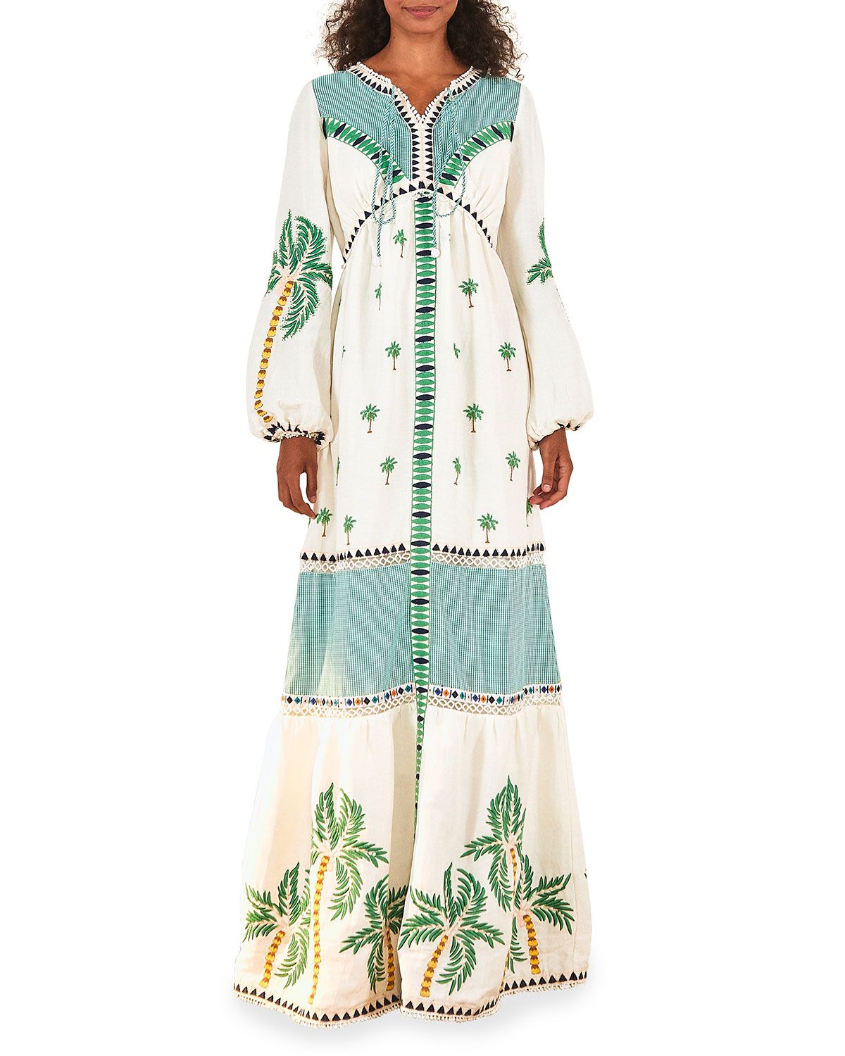 Palm Tree Embroidered Maxi Dress | Neiman Marcus