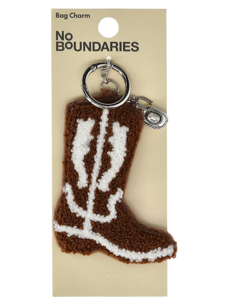 No Boundaries Women's Plush Cowboy Boot Bag Charm, Brown | Walmart (US)