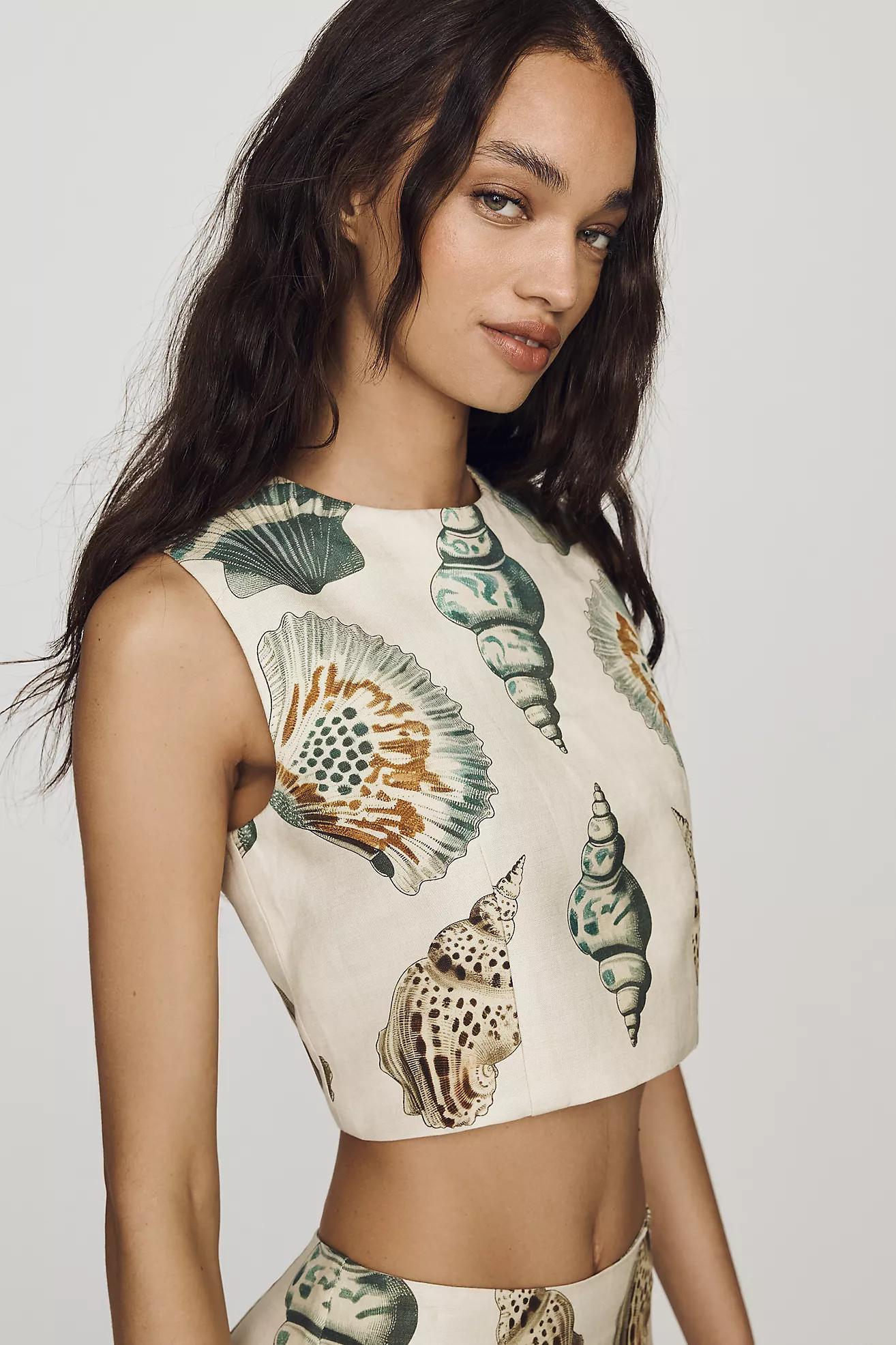 Hunter Bell Royce Shell-Print Linen-Blend Crop Top | Anthropologie (US)
