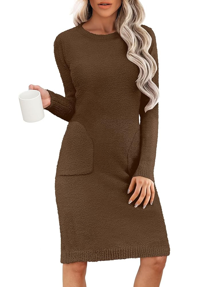 ANRABESS Womens Nightgown Sweater Dress Long Sleeve Fuzzy Knit Cozy Casual Loungewear 2025 Fall M... | Amazon (US)