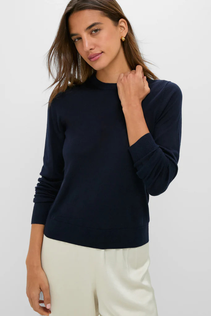 Navy Cashmere Silk Long Sleeve Katie Tee | Tuckernuck (US)