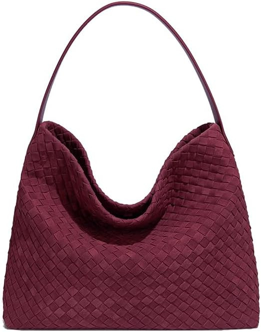 Woven Suede Shoulder Bag for Women Suede Hobo Bag Tote Elegant Handbag Satchel for Work Travel | Amazon (US)