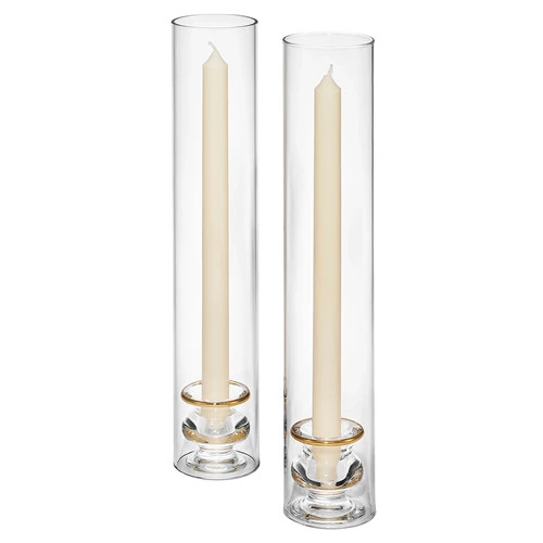 AERIN Sancia Traditional Gold Rim Glass Taper Candleholder with Sleeve - Set of 2 | Kathy Kuo Home