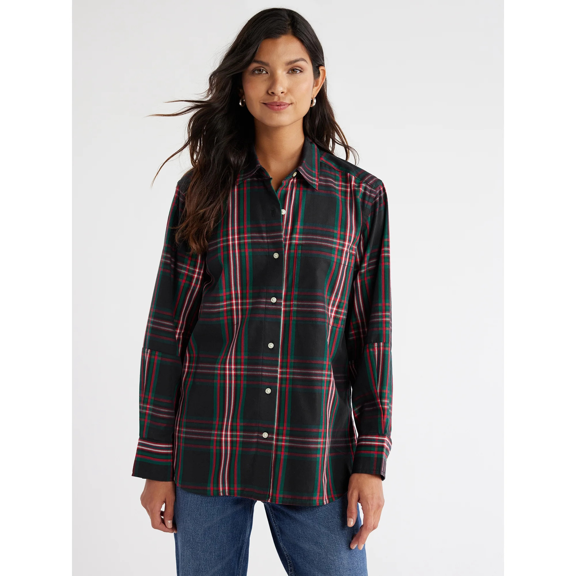 Free Assembly Women's Button-Down Boxy Tunic Shirt with Long Sleeves, Sizes XS-XXXL - Walmart.com | Walmart (US)
