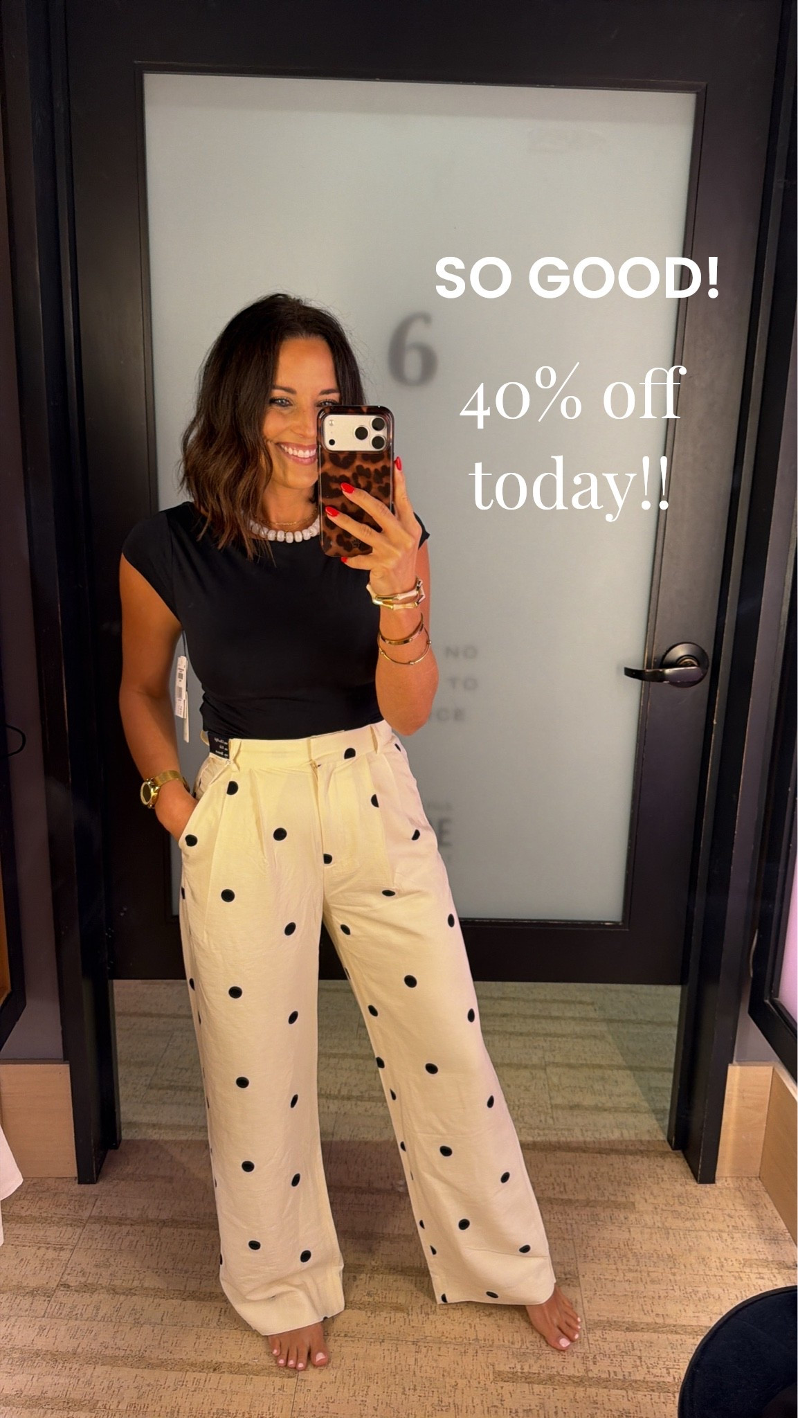Love this one!! The polka dot pants make the whole outfit. 🤍🖤

40% off at Abercrombie and 100% worth grabbing while it’s on sale! The black tee is such a staple, and these pants are the cutest statement piece without being over the top.

Size XS
5’3” for reference

#abercrombie #abercrombiestyle #abercrombiefinds #summerstyle #polkadot #neutralstyle #casualchic #ltkstyle #salefinds #everydaystyle