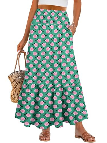ANRABESS Women Boho Floral Maxi Skirts, High Waisted Tiered Skirt, Flowy Beach Skirts with Pocket... | Amazon (US)