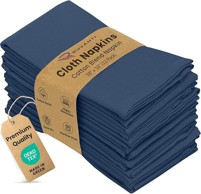Ruvanti Cloth Napkins Set of 12, 18x18 Inches Napkins Cloth Washable, Soft, Durable, Absorbent, C... | Amazon (US)