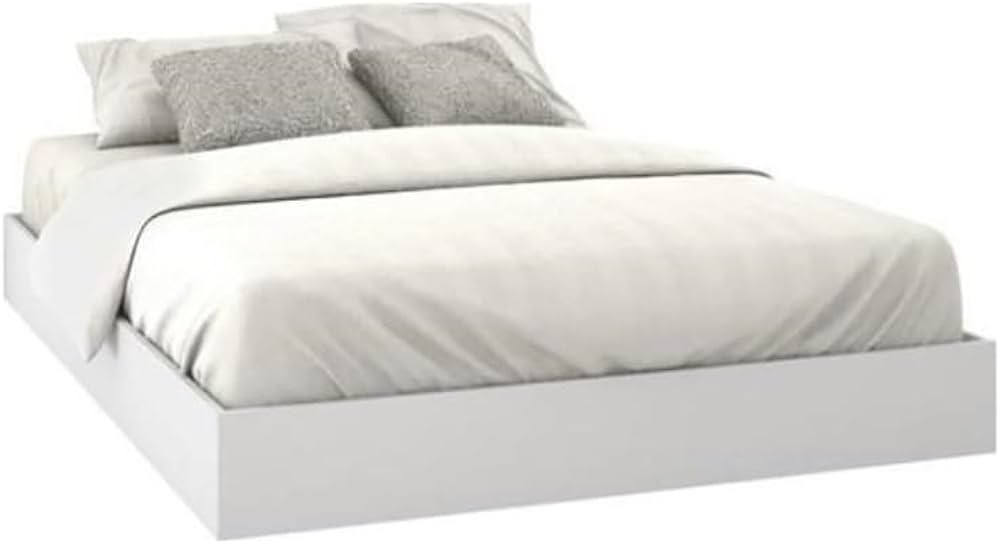 Pemberly Row Queen Size Wood Platform Bed in White and Melamine | Amazon (US)