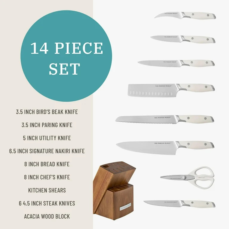The Pioneer Woman 14-Piece Knife Block Set, Linen | Walmart (US)