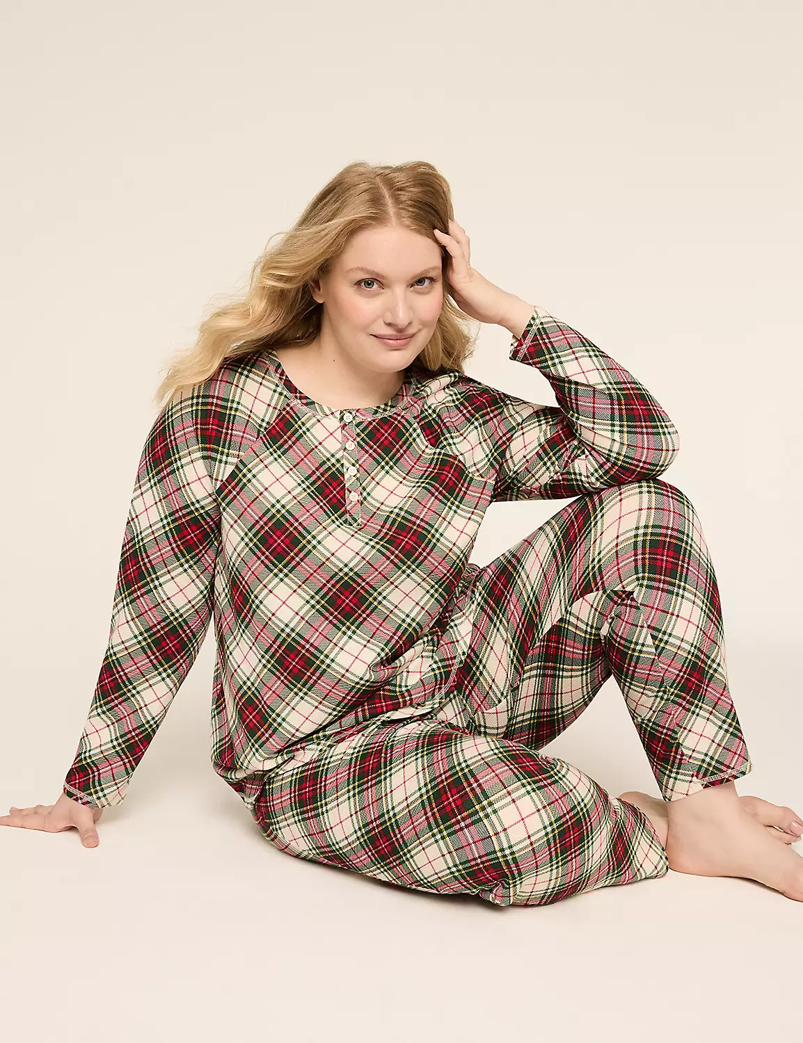 Thermal Cotton Henley Tunic & Straight Leg Pant PJ Set | Lane Bryant (US)