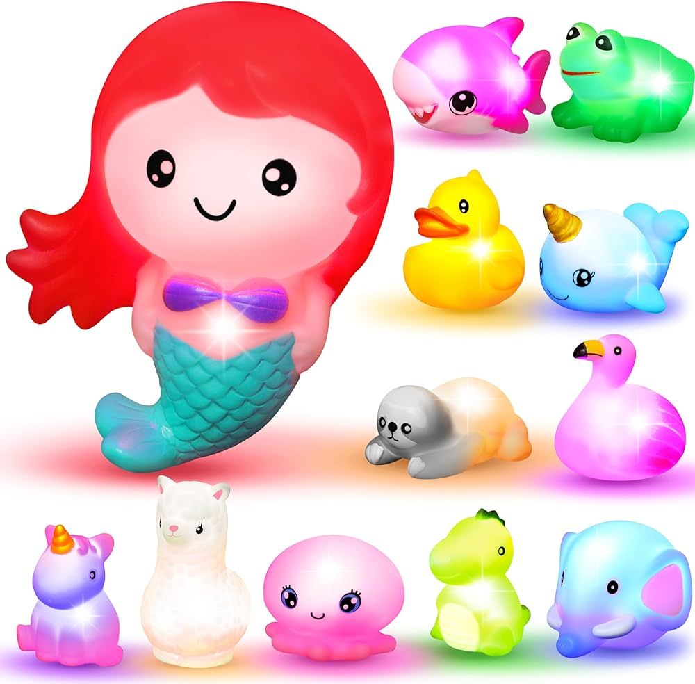 JOYIN 12Pcs Light Up Bath Toys, Toddler Flashing Colourful LED Bathtub Mermaid Toy, Baby Bathtime... | Amazon (US)