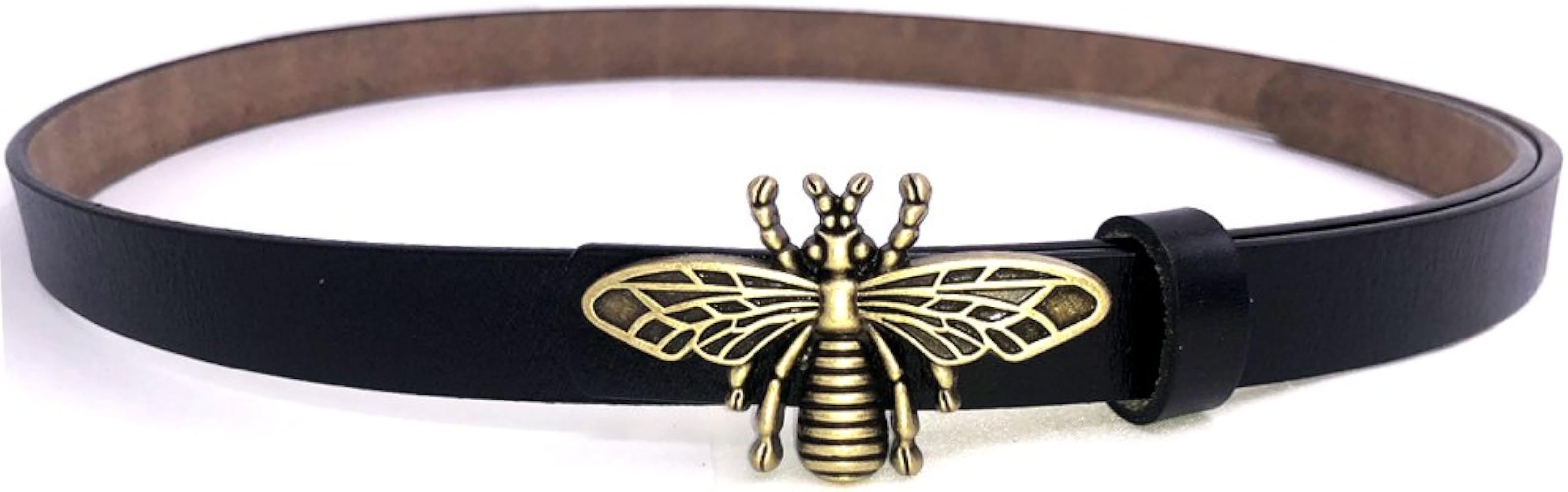 MoYoTo Women's 0.7″Thin Vintage Copper Bee Buckle Leather Belts Casual Dress Belts | Amazon (US)