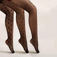 3pairs Heart & Polka Dot Pattern Sheer Tights | SHEIN