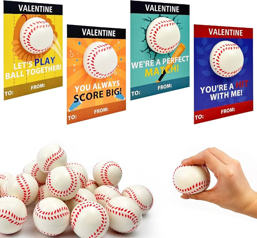 Baseball Valentines Day Cards Gifts for Kids School -24 Pack,Mini Foam Baseball Toys with Exchang... | Amazon (US)