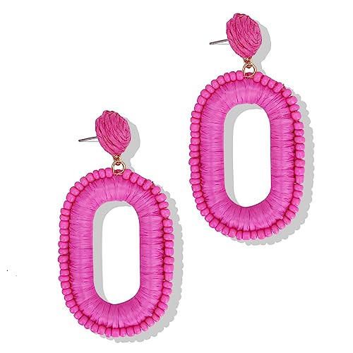 Boho Statement Earrings Beaded Raffia Earrings Lightweight Cute Seed Bead Earrings Square Drop Dangle Earrings Gift for women | Amazon (US)