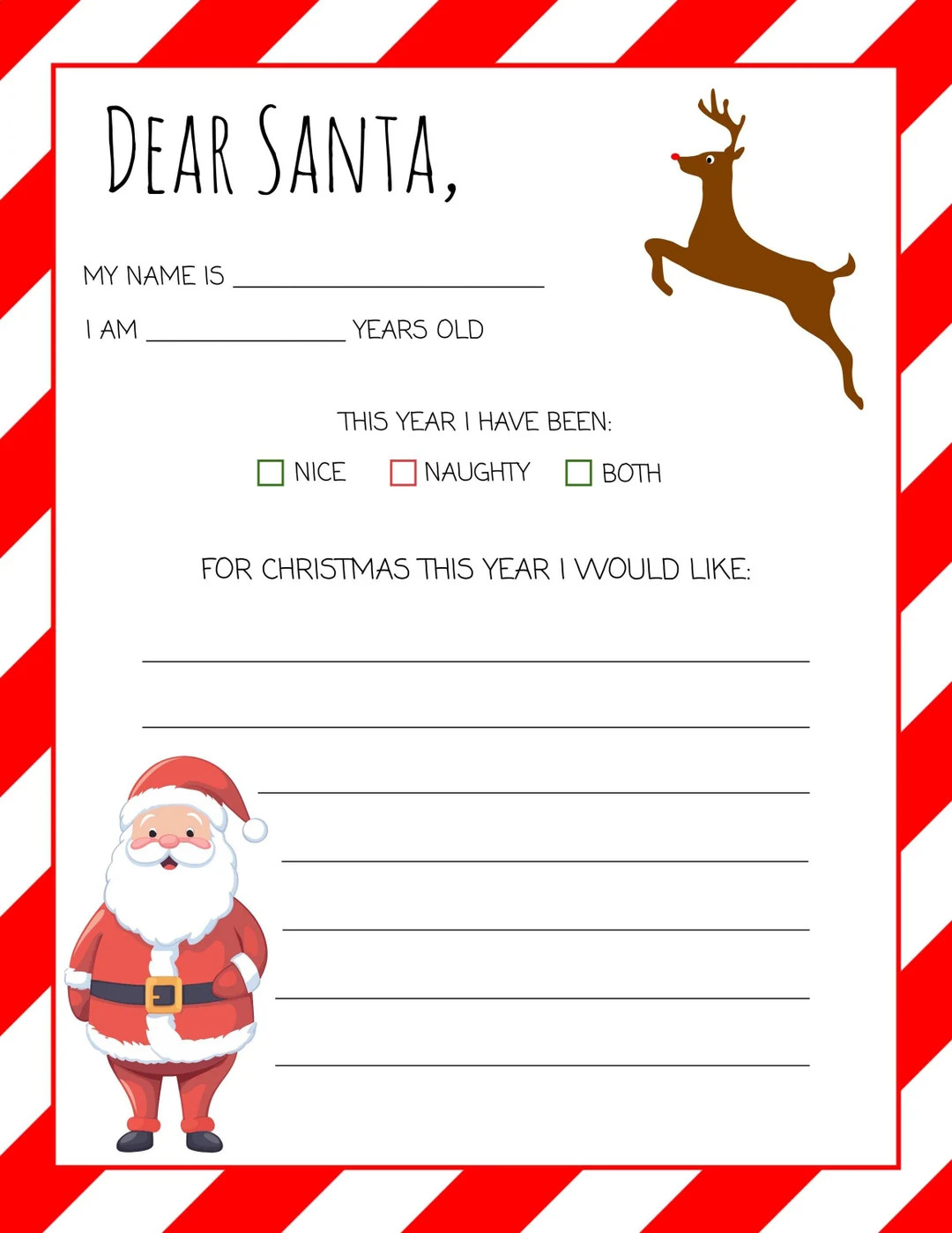 Letter to Santa, Printable Santa Letter, Kid's Wish List Letter to Santa, 8.5 X 11' - Etsy | Etsy (US)
