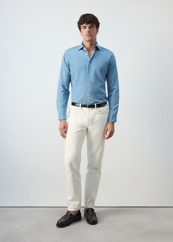 Light blue 100% cotton chambray shirt