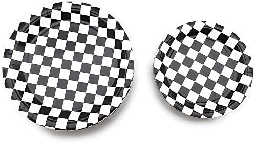 100 pc Black & White Checkered Plates 9" Dinner Paper Plates 7" Dessert Paper Plates Race Car Par... | Amazon (US)