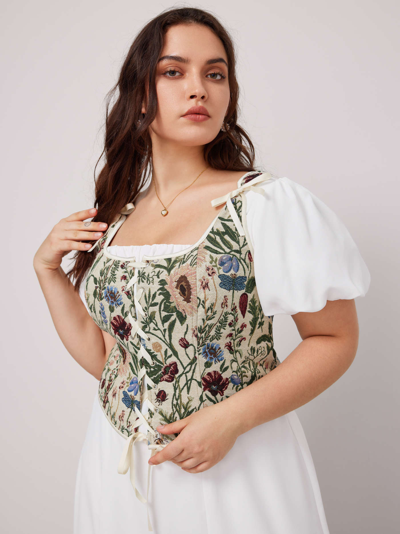 Floral Lace Up Knotted Tank Top Curve & Plus | Cider