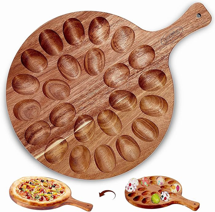 Acacia Wood Deviled Egg Platter,24 Holes Deviled Egg Tray.Round Deviled Egg Holder for Deviled Eg... | Amazon (US)