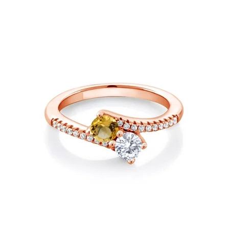 Gem Stone King 18K Rose Gold Plated Silver Bypass Ring Round Yellow Citrine and Forever Classic Crea | Walmart (US)