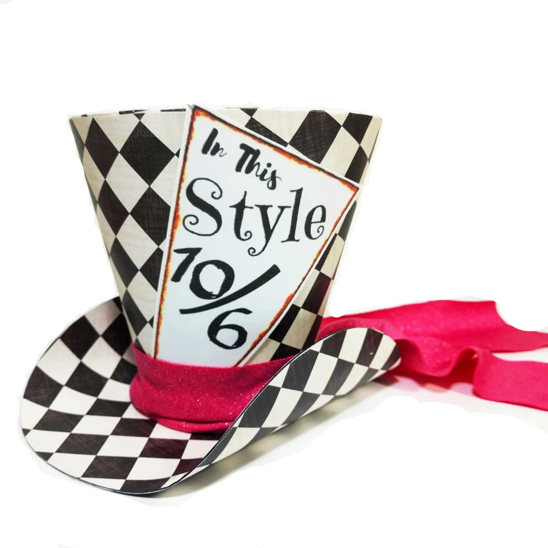 4 Harlequin Checkered Mad Hatter Top Hat, Alice in Wonderland Party Favors, Customized Tag - Etsy | Etsy (US)