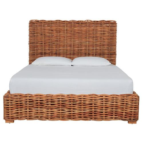 Javon French Country Brown Rattan Platform Bed - Queen | Kathy Kuo Home