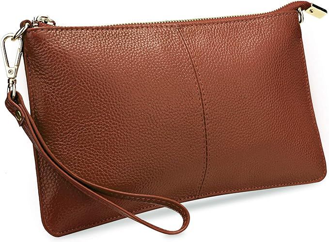 YALUXE Clutch Wristlet Handbag Women's Real Leather Large Wallet with Crossbody Shoulder Chain | Amazon (US)