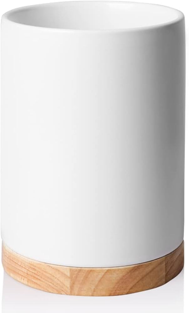 Sweejar Kitchen Utensil Holder with Wooden Bottom, 6.7" Ceramic Utensil Crock to Hold Spatulas fo... | Amazon (US)