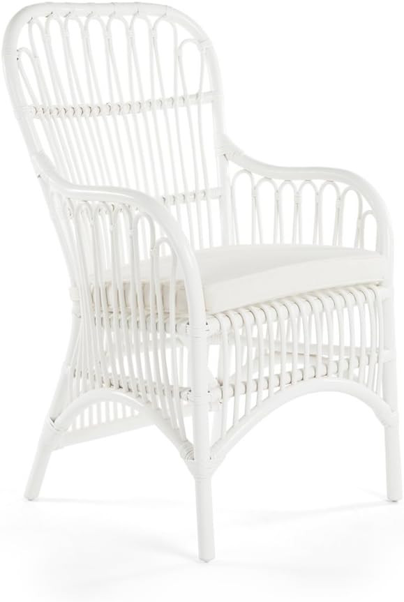 Kouboo Rattan Loop Armchair with Seat Cushion, White, Set of 2 Chairs | Amazon (US)