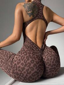 Dewbera 1pc Women's Seamless Sexy Front Zipper Stand Collar Racerback Sleeveless Deep V-Back Yoga... | SHEIN