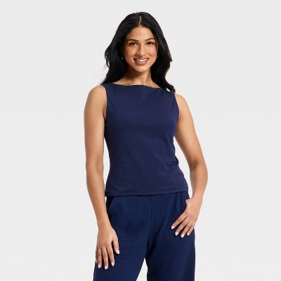 Women's Sculpt Boat Neck Tank Top - A New Day™ Navy XL | Target