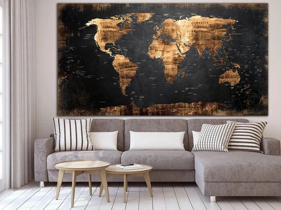World Map Wall Art Bronze Map of the World Multi Panel Print - Etsy | Etsy (US)