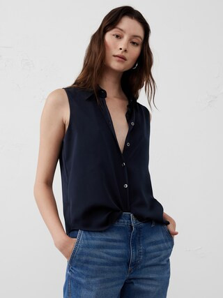 Silky Collared Top | Banana Republic Factory