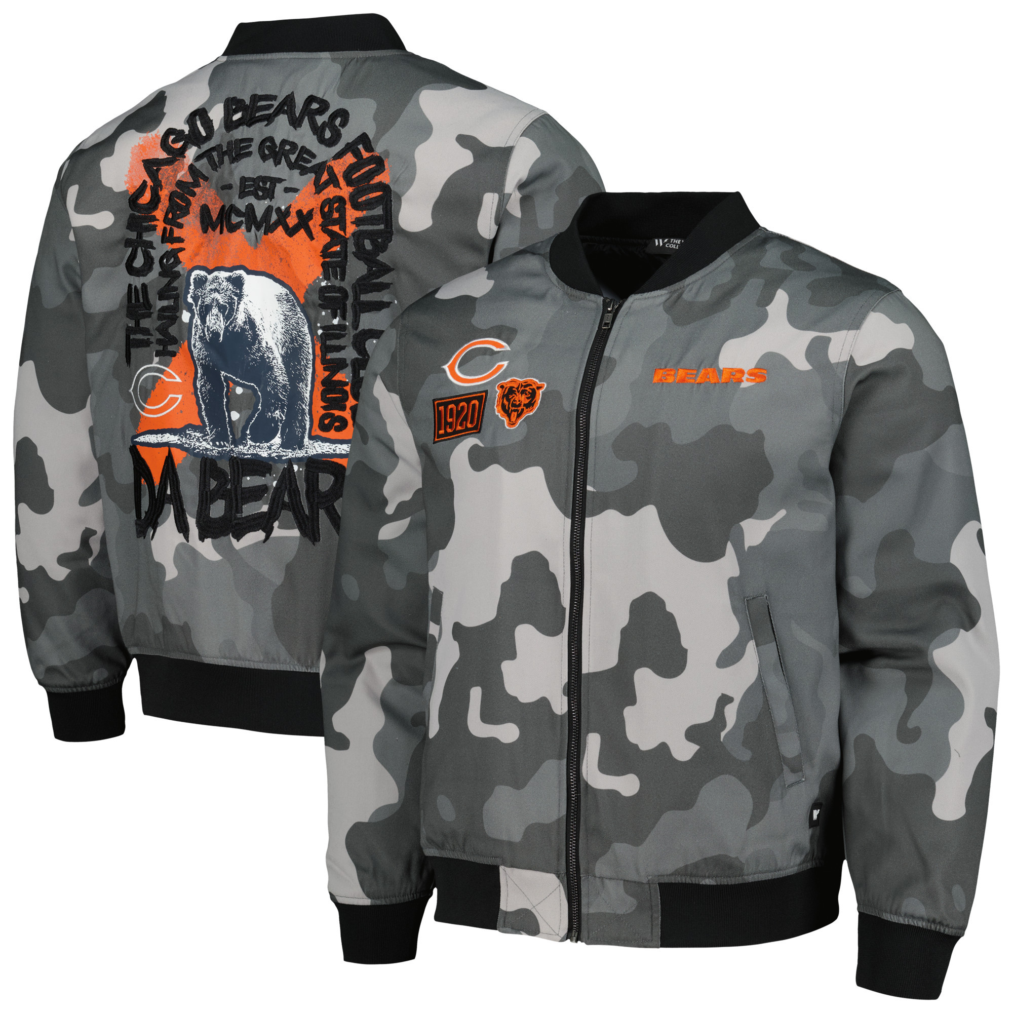Unisex The Wild Collective Gray Chicago Bears Camo Bomber Jacket | Fanatics