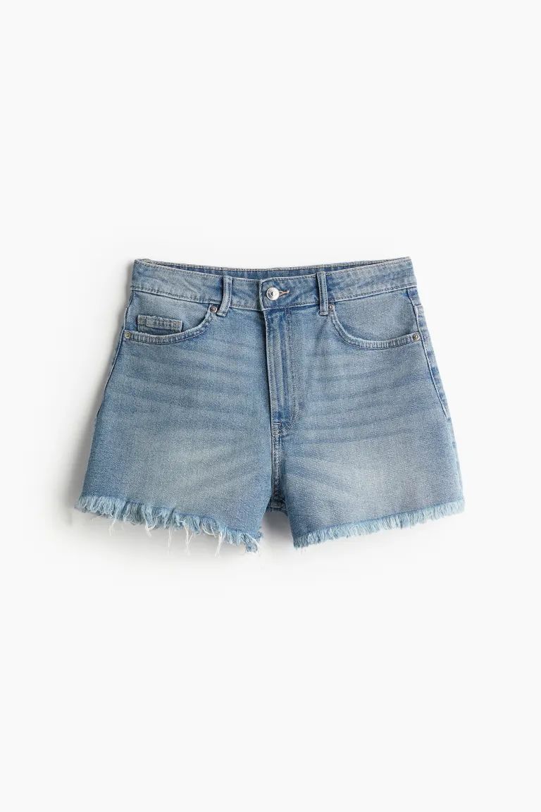 High-waisted denim shorts - High waist - Short - Light denim blue - Ladies | H&M GB | H&M (UK, MY, IN, SG, PH, TW, HK)