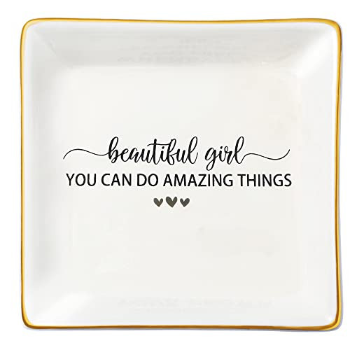 JoycuFF Inspirational Birthday Gifts for Teen Teenage Girls, Christmas Graduation Ceramic Trinket Dish Tray Jewelry Ring Holder Motivational Gifts Trendy Stuff for Best Friends Sister Daughter Niece | Amazon (US)