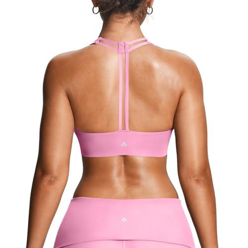 Aoxjox Women's Workout Sports Bras Fitness Training Gym Athlenza T-Back Bra Lumastretch™ Yoga Crop Tank (Blush Pink, Small) | Amazon (US)