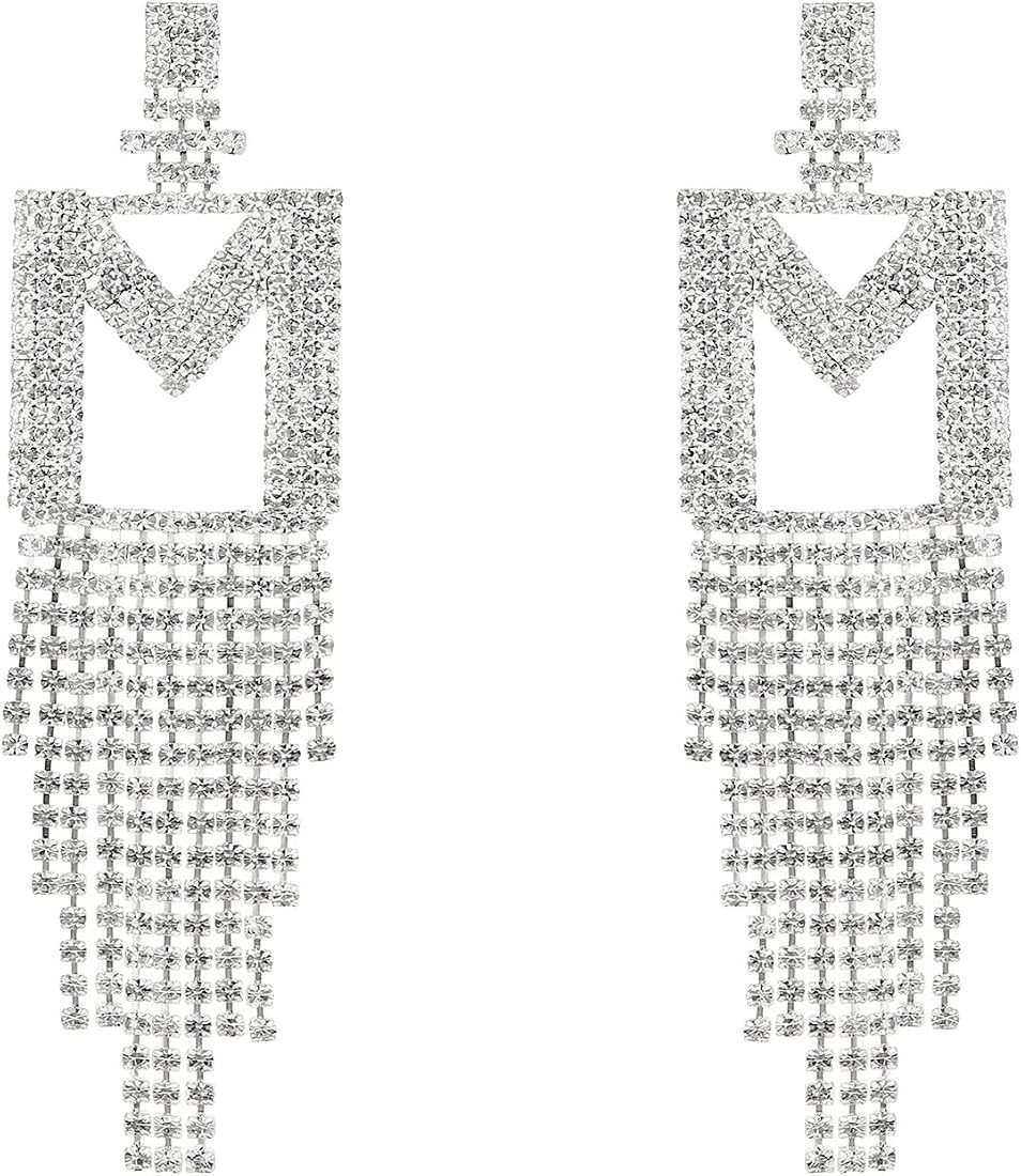 Initial Rhinestone Earrings Sparkle Alphabet Dangle Drop Earrings Clear Crystal Tassel Chandelier... | Amazon (US)