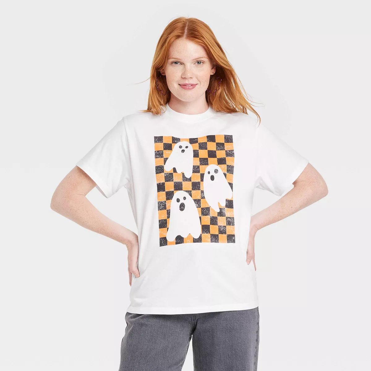 Women's Ghost Checker Short Sleeve Graphic T-Shirt - White | Target