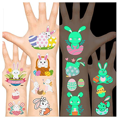 Easter Basket Stuffers Luminous Temporary Tattoos Stickers ，Glow Easter Decoration Party Supplies Favors， Easter Eggs Chicken Tattoo Sticker,Easter Hunt for Teens Girls Adults | Amazon (US)