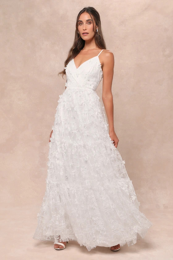 Adoringly Yours White Tiered 3D Floral Maxi Dress | Lulus